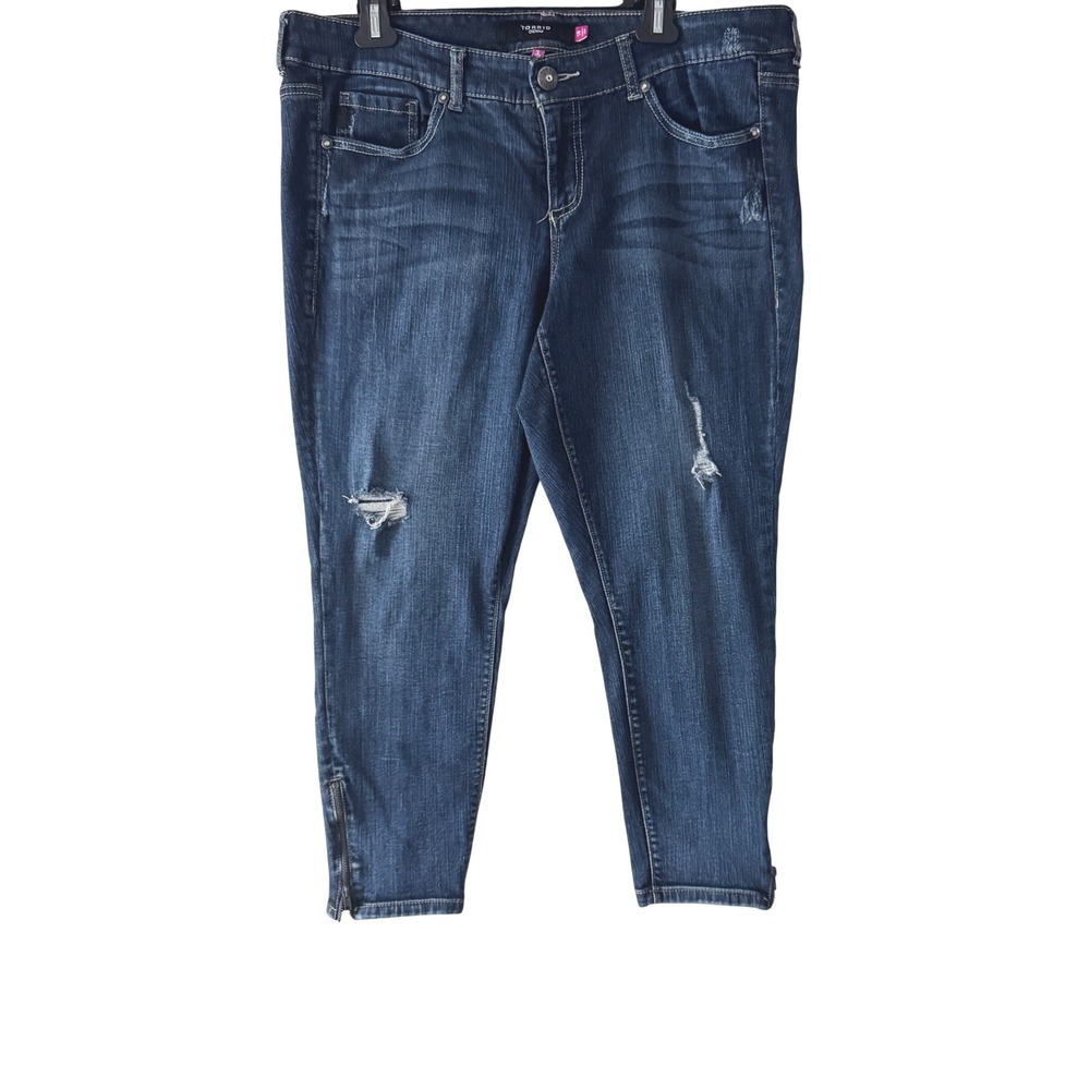 Torrid Womens 18 Skinny Jeans Distressed Mid Rise Side Zip Ankle Denim